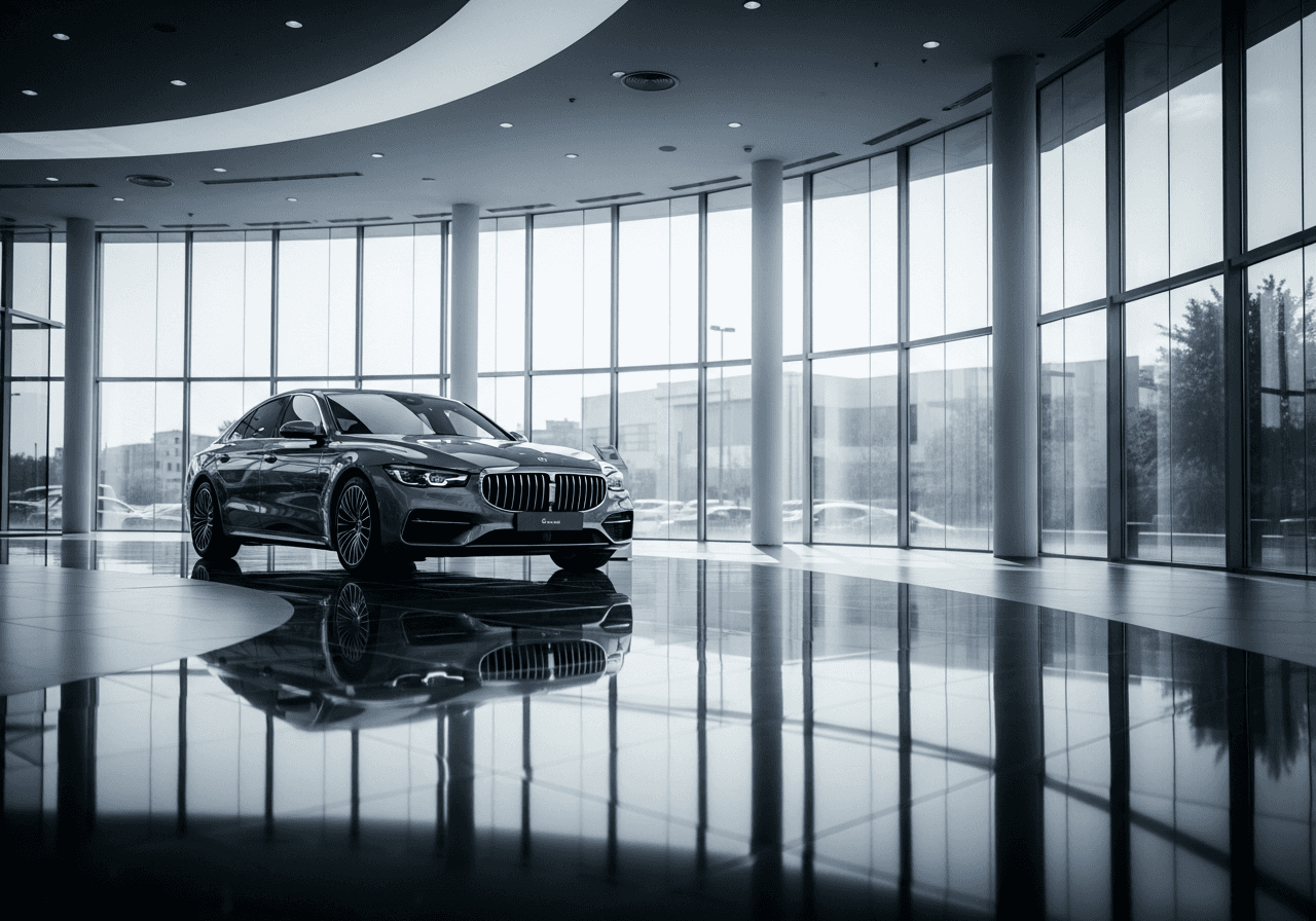 Premium vehicle displayed inside a modern dealership showroom